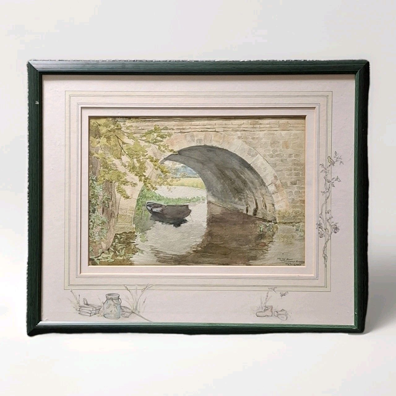 Contemporary Watercolour J L Wilmot The Old Boat Fotheringhay Bridge Oundle