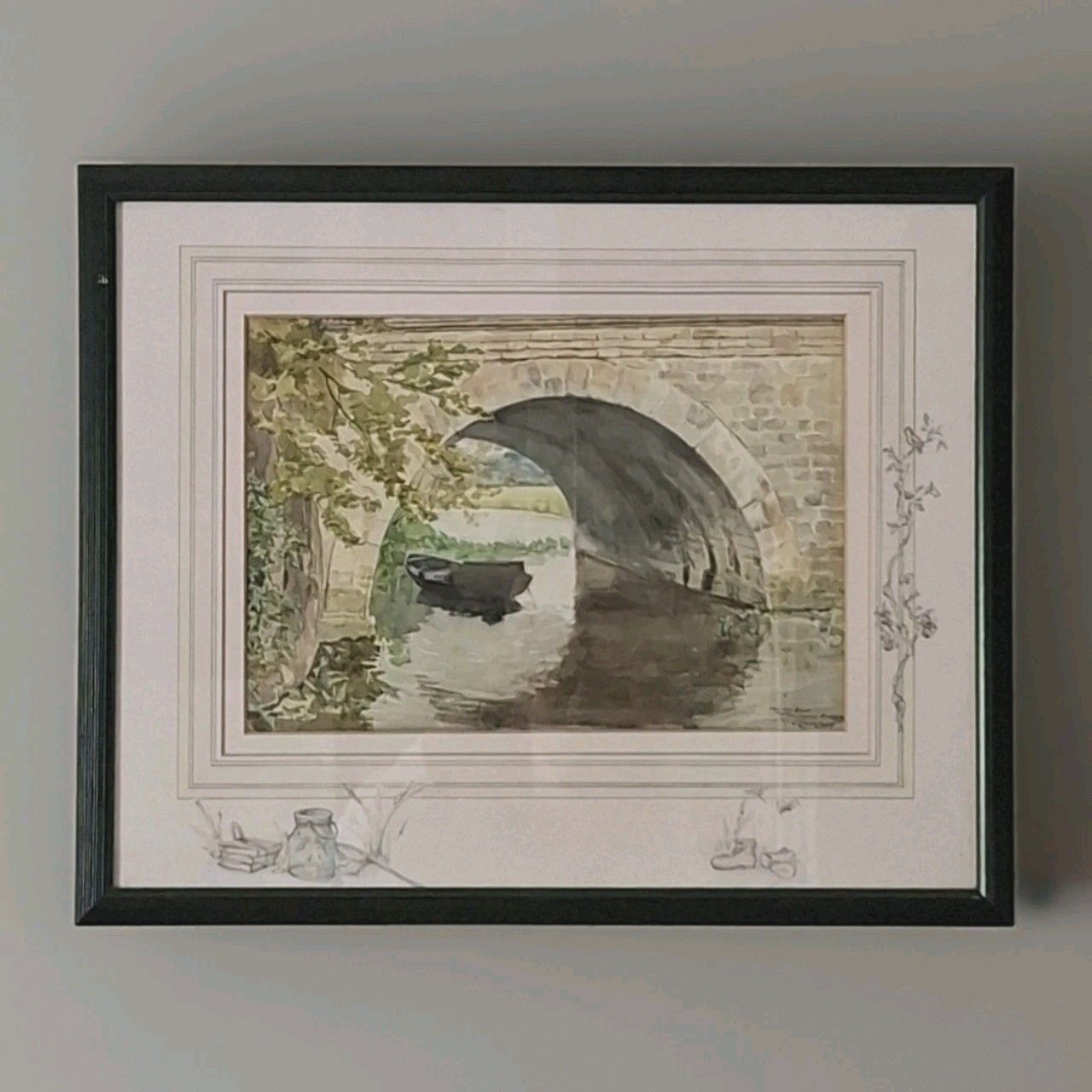 Contemporary Watercolour J L Wilmot The Old Boat Fotheringhay Bridge Oundle photo furniture