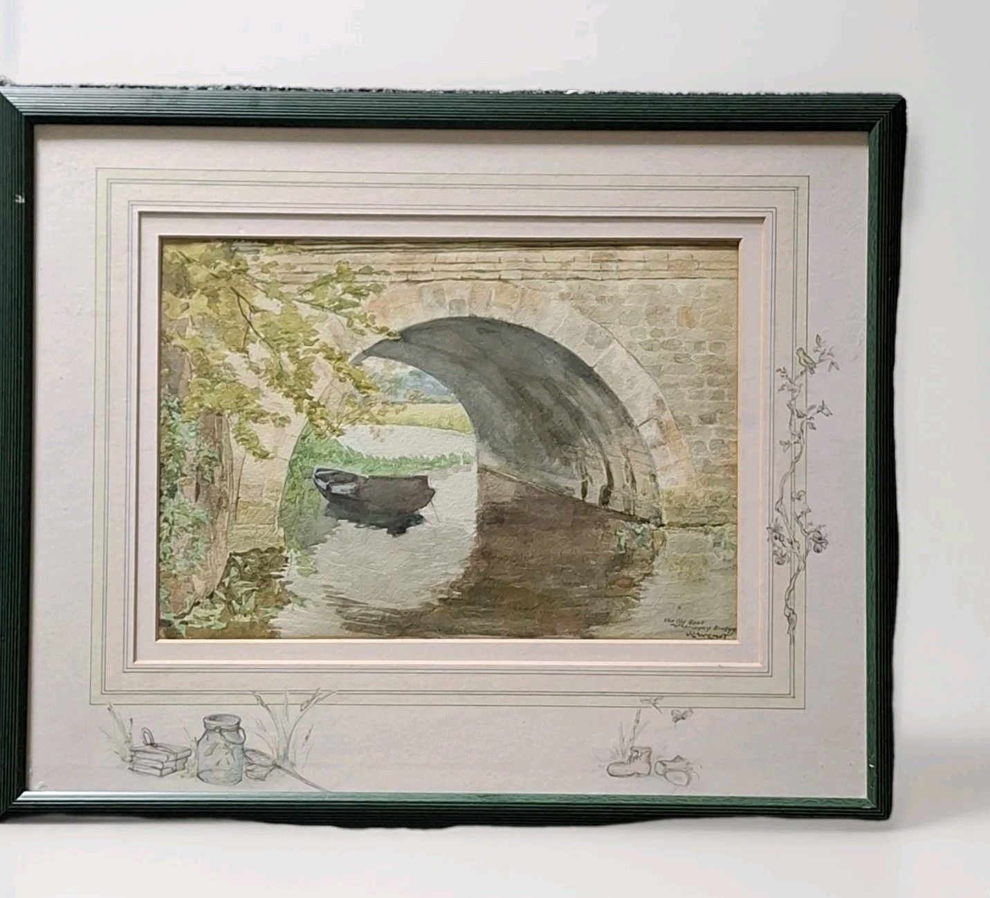 Contemporary Watercolour J L Wilmot The Old Boat Fotheringhay Bridge Oundle photo Art