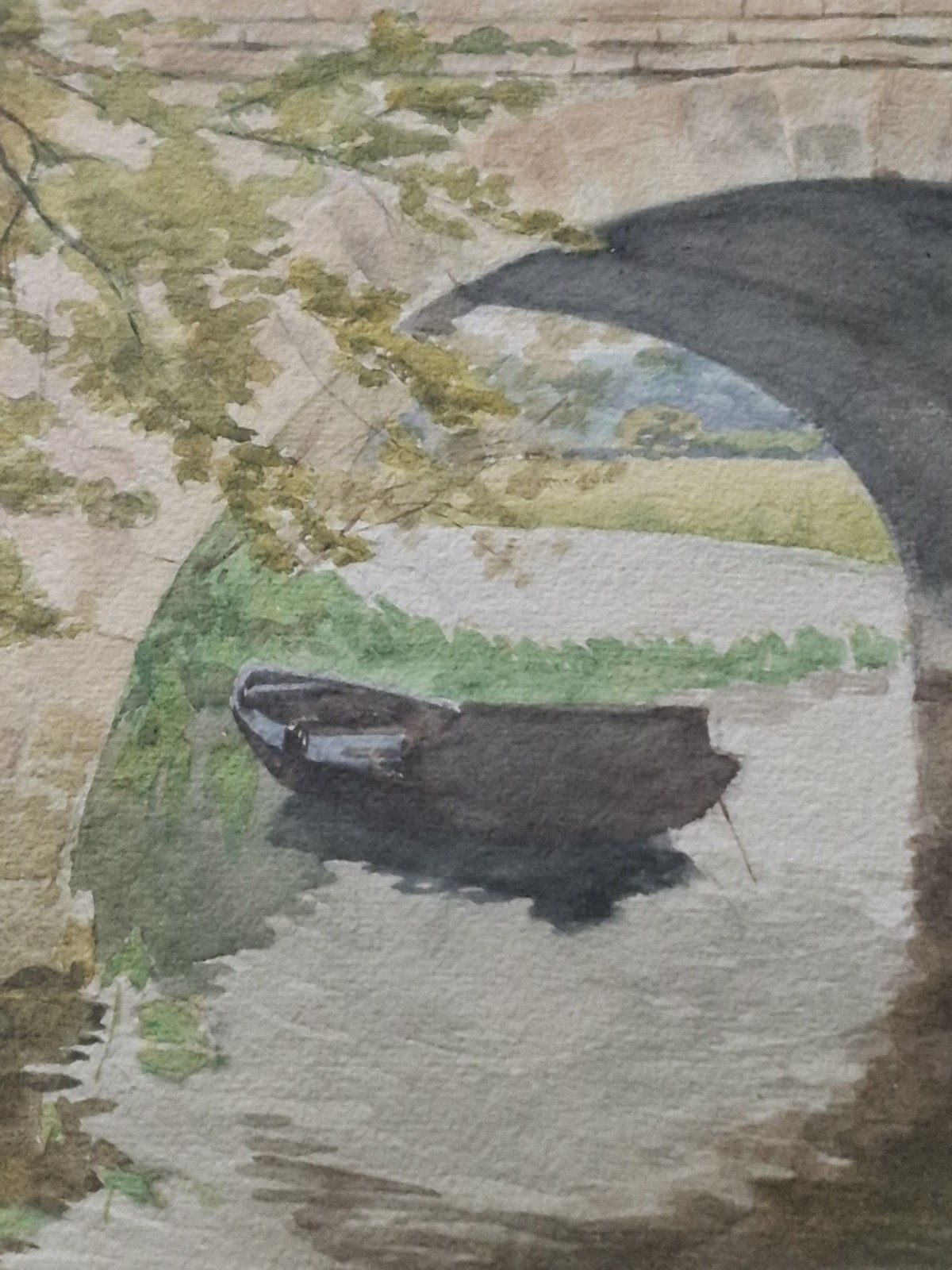 Contemporary Watercolour J L Wilmot The Old Boat Fotheringhay Bridge Oundle photo vintage
