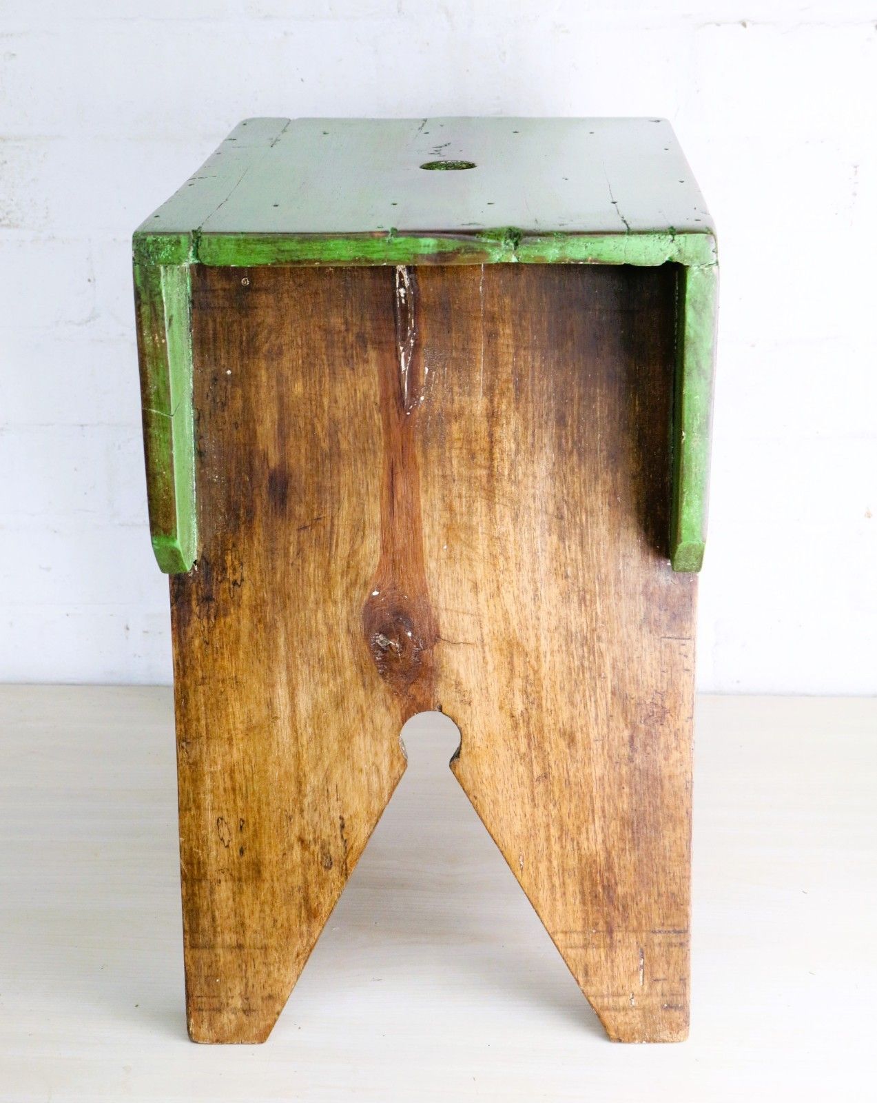 Antique Aged Wooden Stool Rural Farmhouse Original Country Style Rustic Kitchen photo furniture