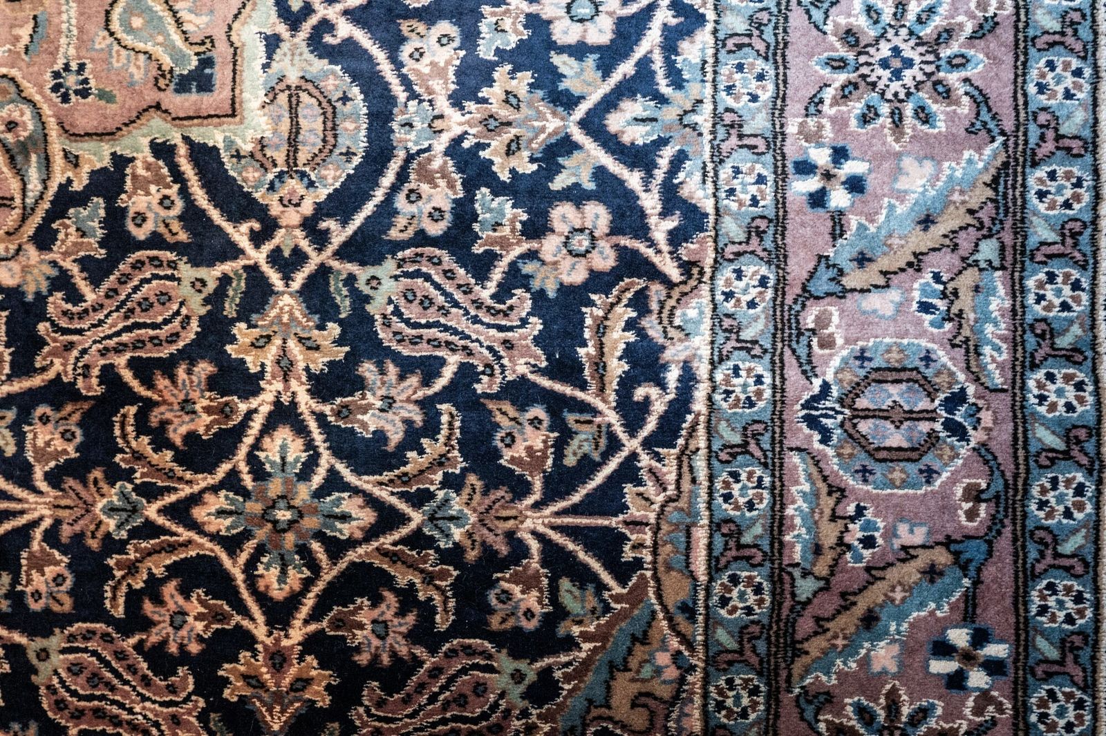 Fine Wool & Silk Indigo Rug In Mahi & Pomegranate Motif photo 1325.0