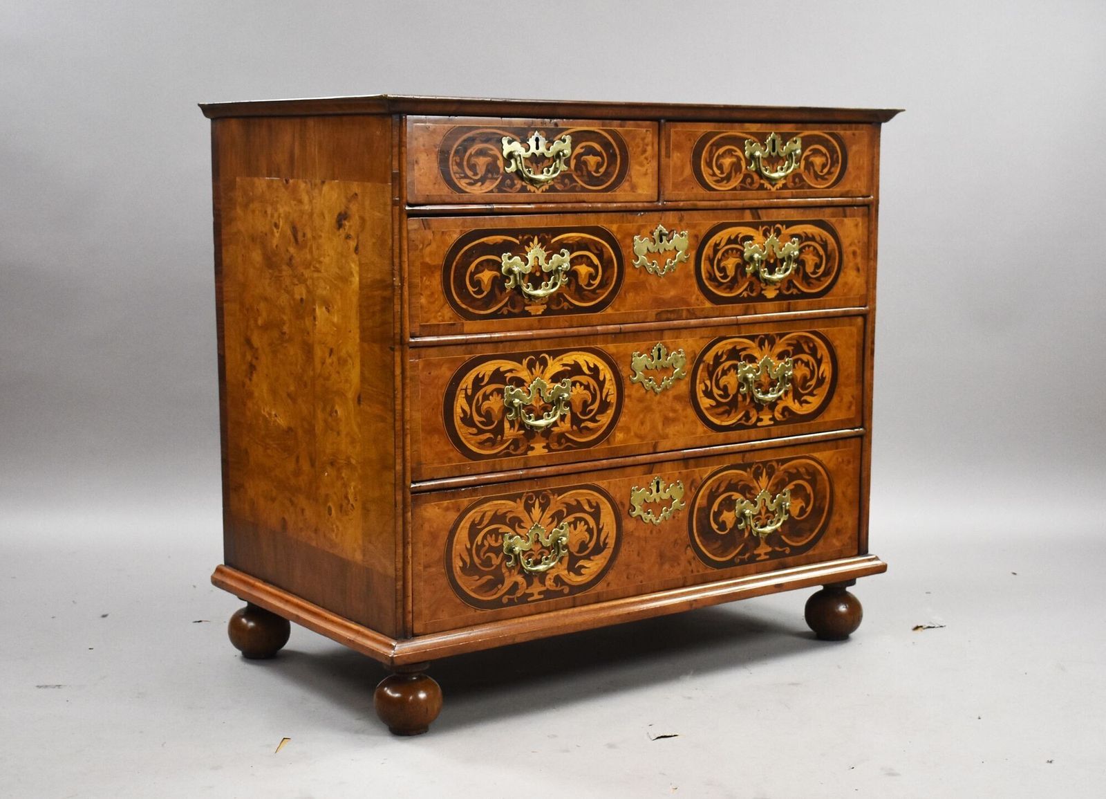 William & Mary Burr Walnut Marquetry Chest