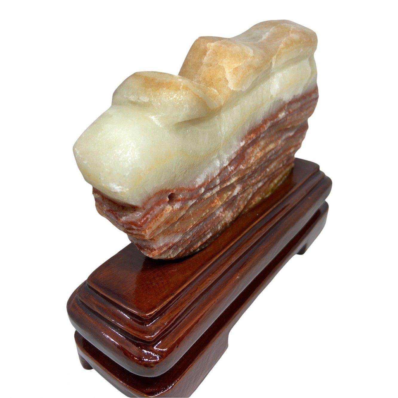 Fantastic Chinese Natural Meat Stone Scholar Rock Viewing Stone With Wood Base photo Art
