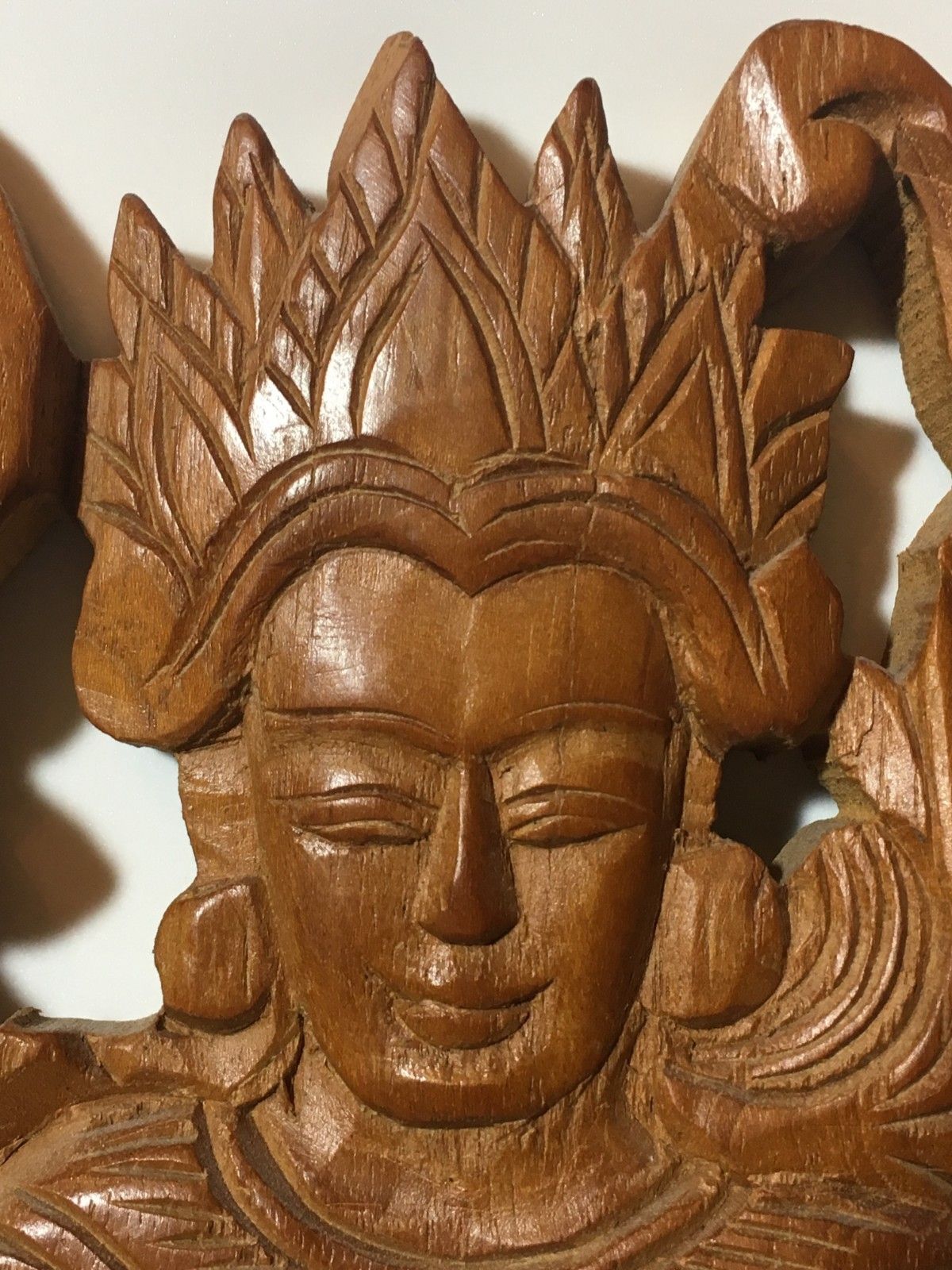 Kunst Groot Aziatisch handgesneden houten boeddha wandpaneel photo