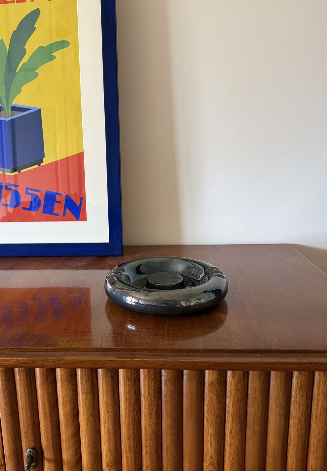 Space Age Blue Iridescent Ceramic Ashtray / Vide Poche, Italy 1970s photo furniture