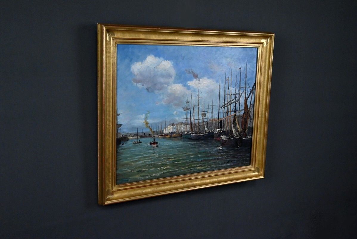 Painting “Port Scene”, Oil On Canvas, Signed F. Nicoli – 20th Century photo for sale