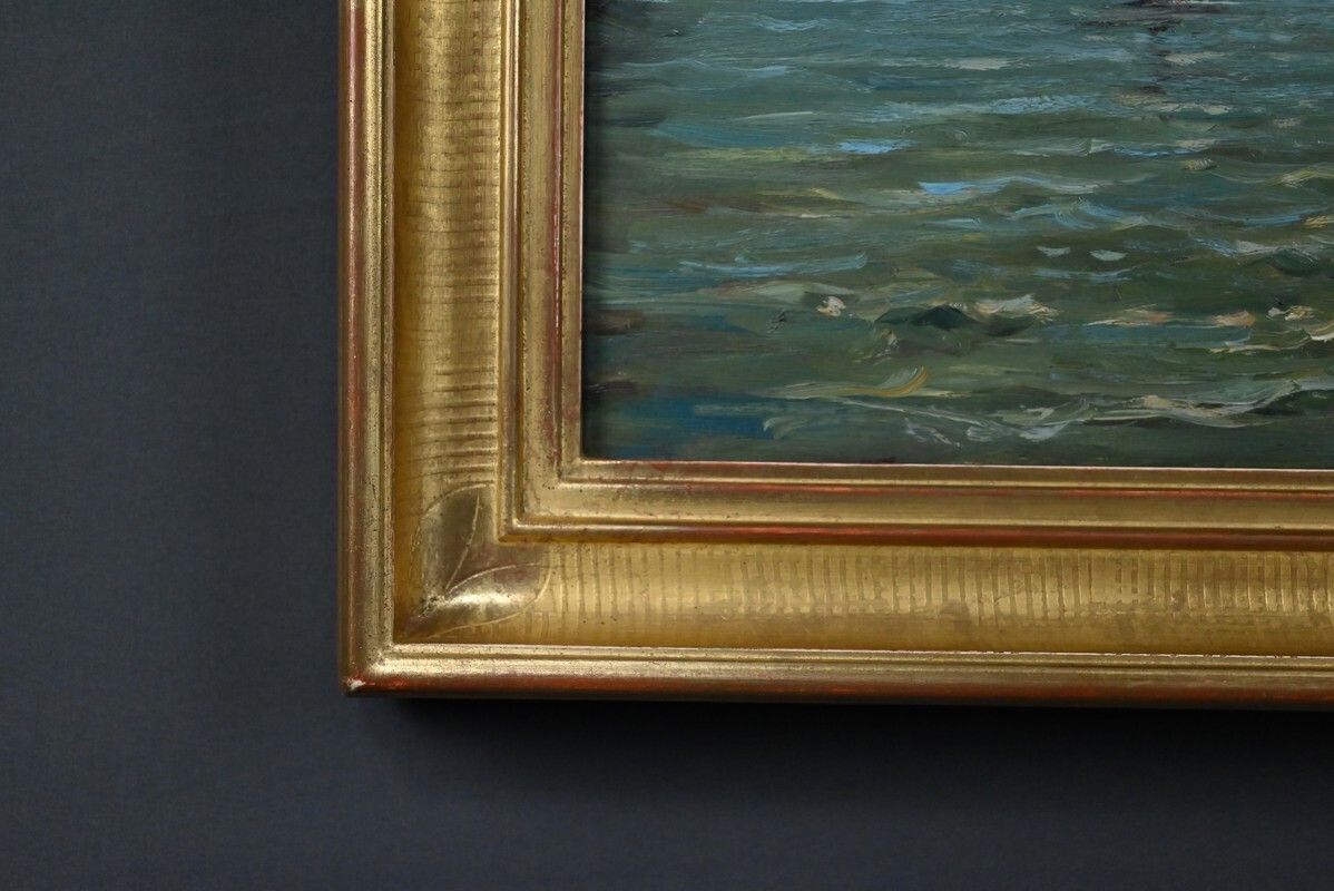 Painting “Port Scene”, Oil On Canvas, Signed F. Nicoli – 20th Century photo vintage