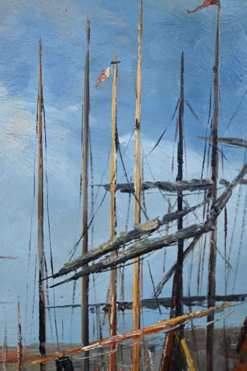 photo vinterior Painting “Port Scene”, Oil On Canvas, Signed F. Nicoli – 20th Century