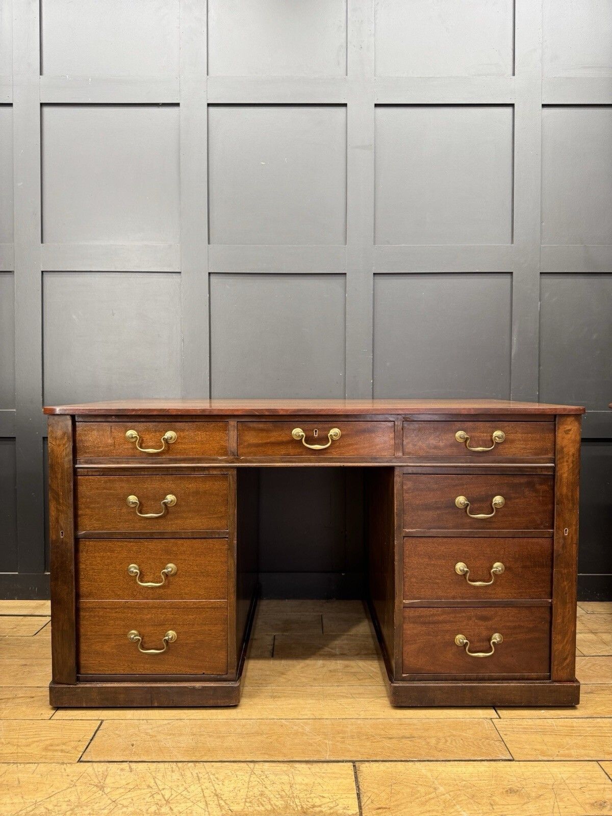 Antique Mahogany Twin Pedestal Desk Kneehole Writing Office Desk Computer Desk photo furniture