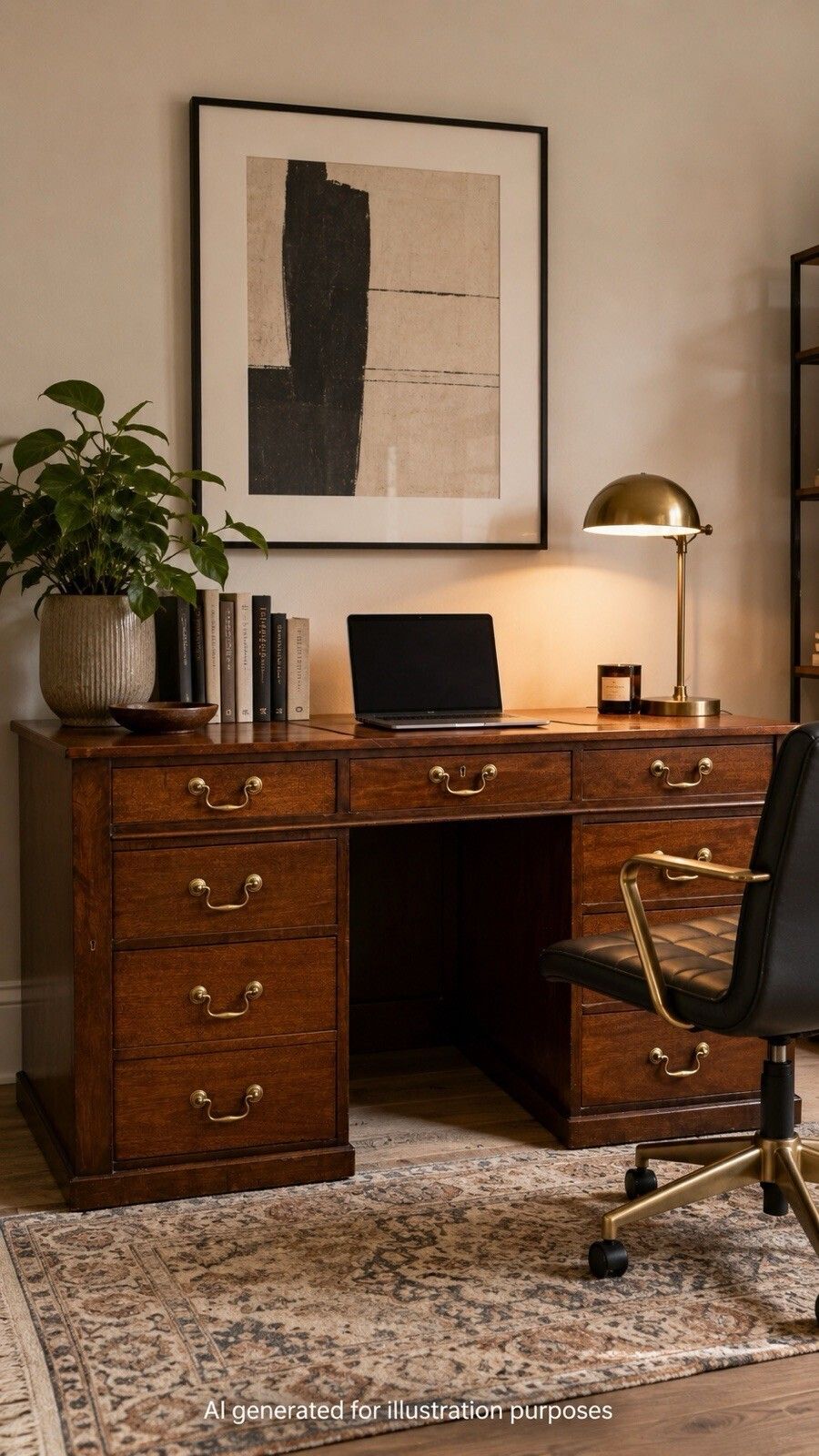 photo vinterior Antique Mahogany Twin Pedestal Desk Kneehole Writing Office Desk Computer Desk