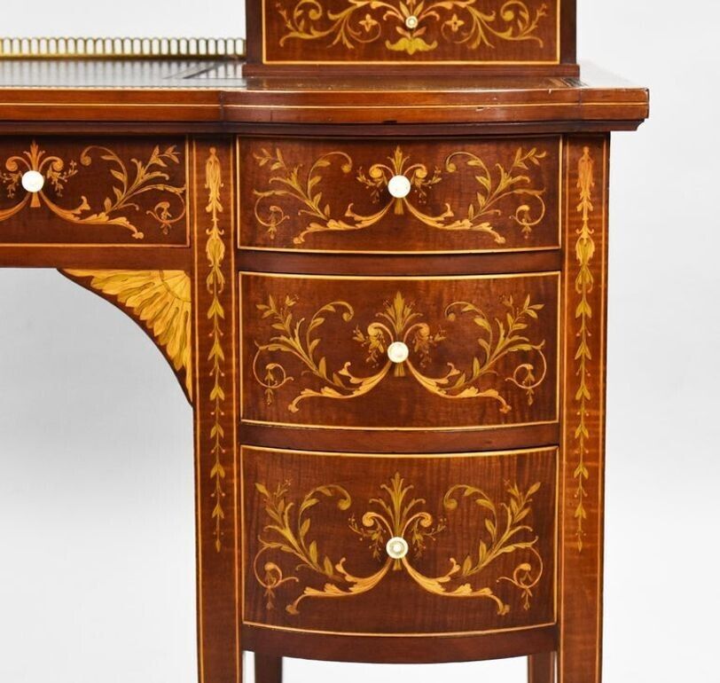 Furniture Victorian Sheraton Revival Marquetry Inlaid Carlton House Desk photo