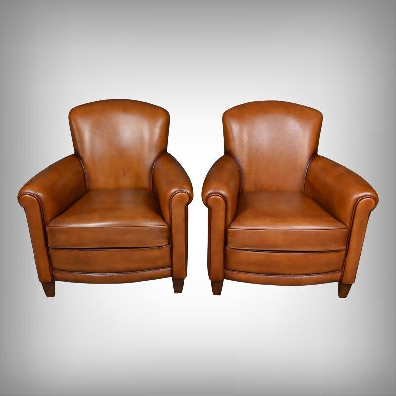 Pair Of Leather Club Chairs – Reproduction