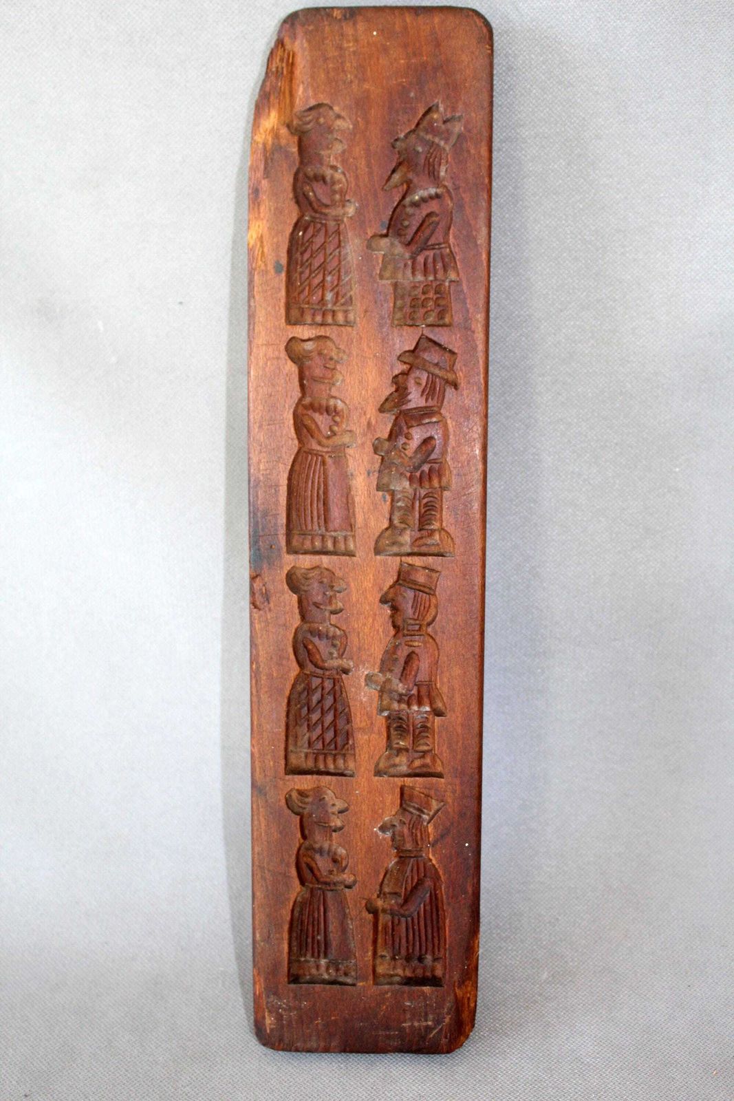 Tall Antique Hand Carved Gingerbread Springerle Mold, Speculoos Cookie Mold, Couple, Man And Lady, Traditional Clothing, Kitchenalia 45 Cm photo for sale