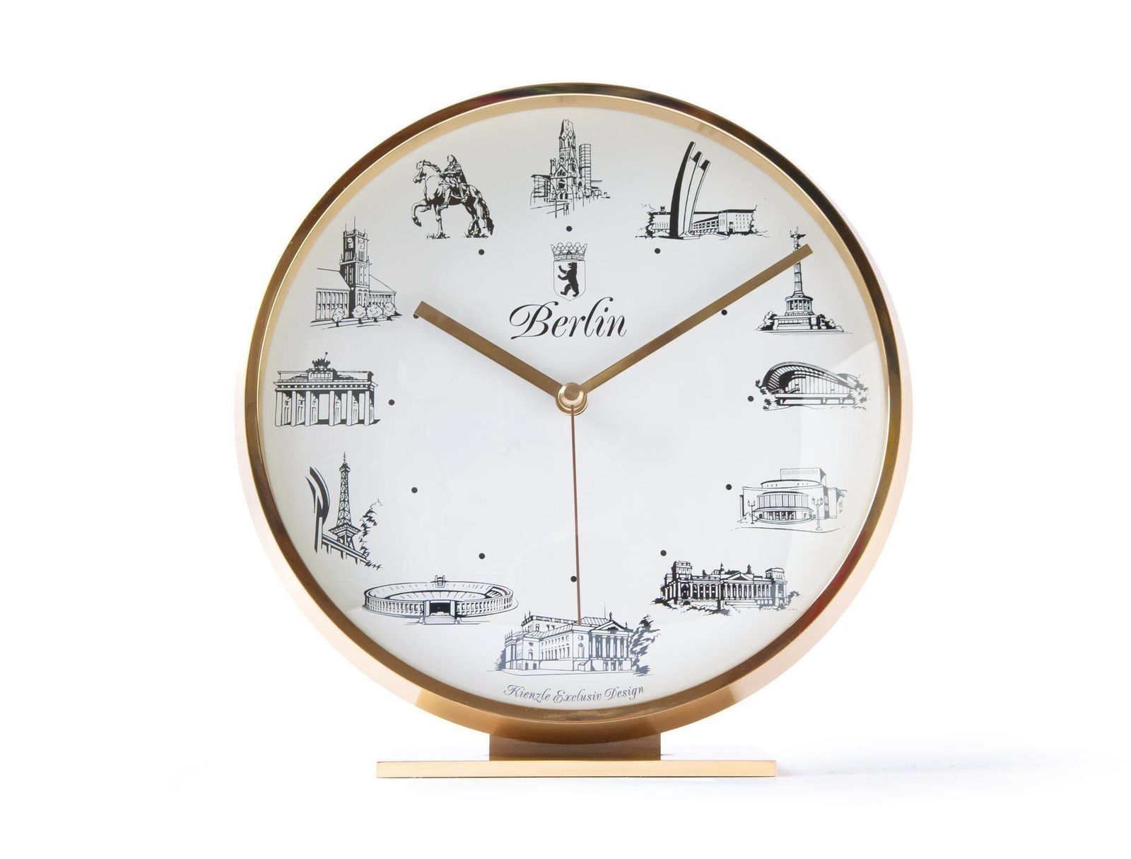 Kienzle Exclusiv Berlin Bureauklok – Modernism Mid-Century Tafelklok Atomair Messing Duitsland Schoorsteenklok Architectuur