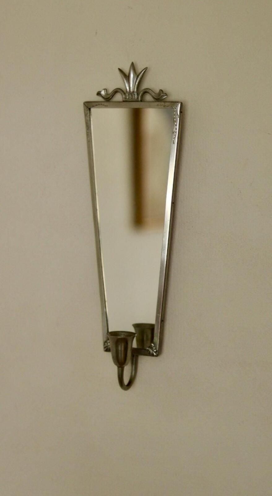 245.0 Pair Of Mid Century Swedish Pewter Sconces With Mirror photo