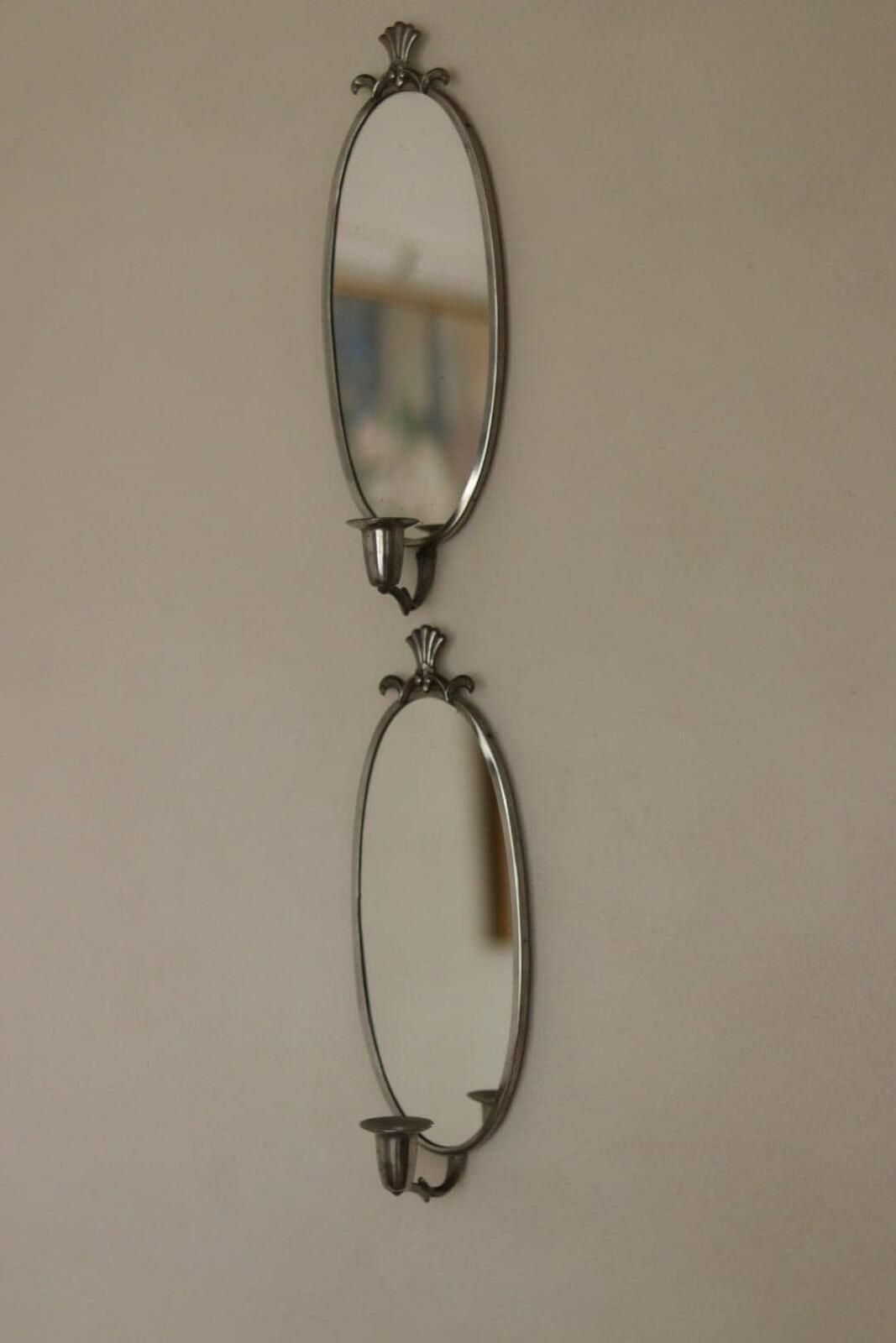 Pair Of Mid Century Swedish Pewter Sconces With Mirror photo furniture