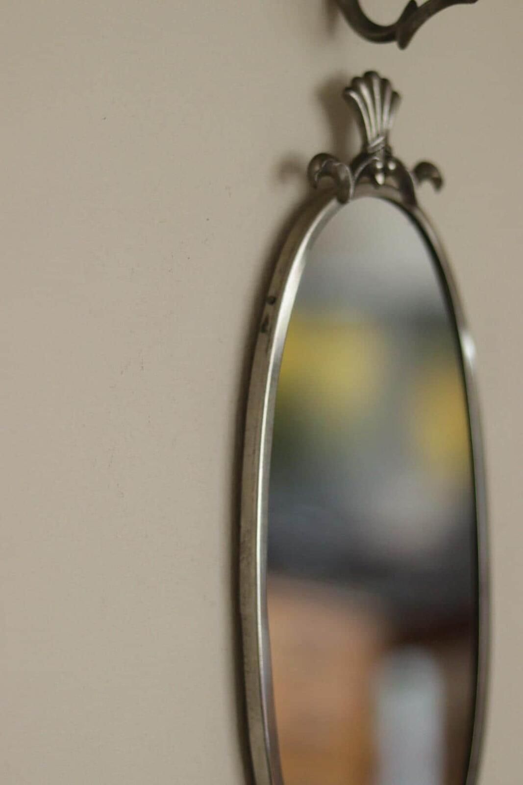 Pair Of Mid Century Swedish Pewter Sconces With Mirror photo vintage