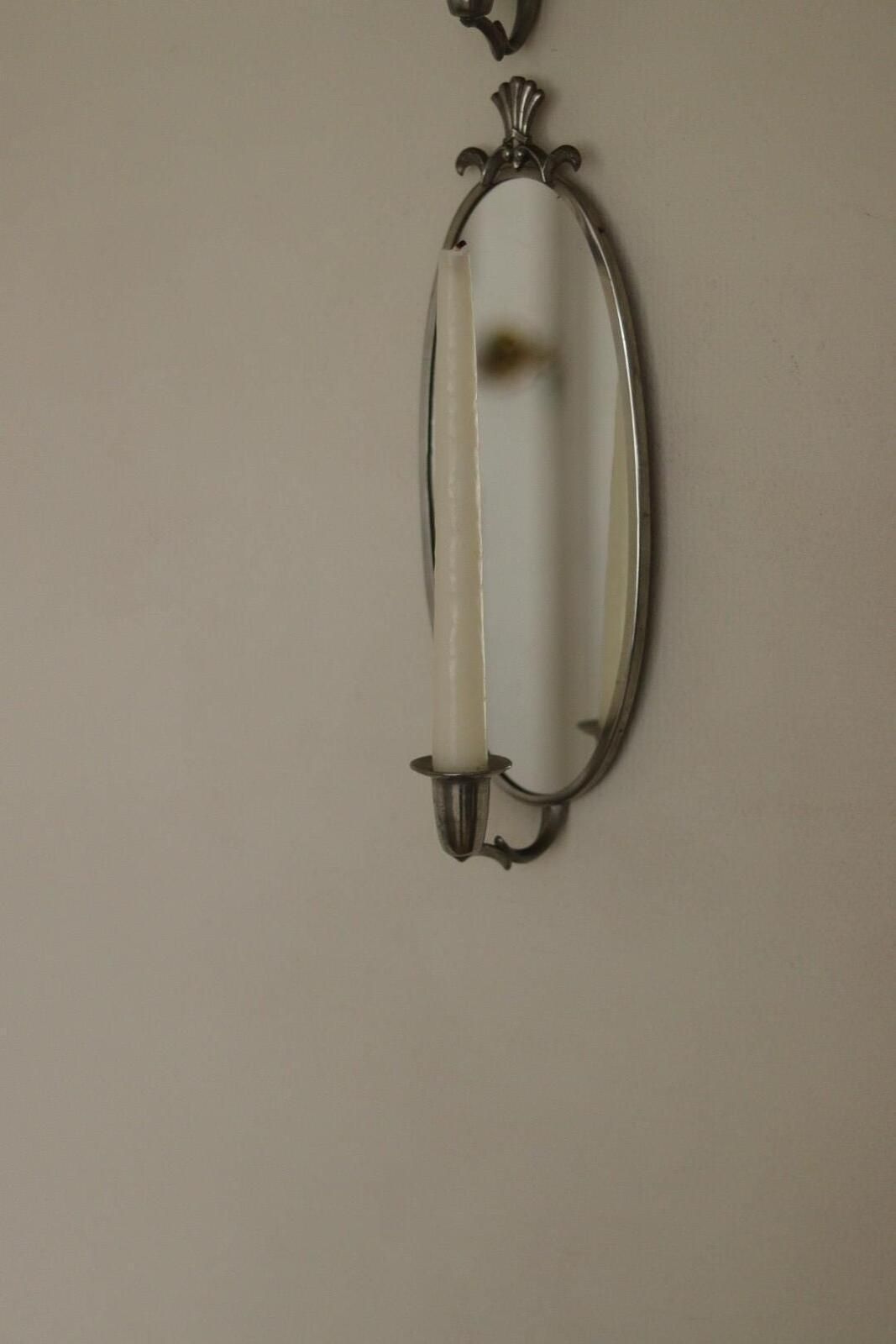 245.0 Pair Of Mid Century Swedish Pewter Sconces With Mirror photo