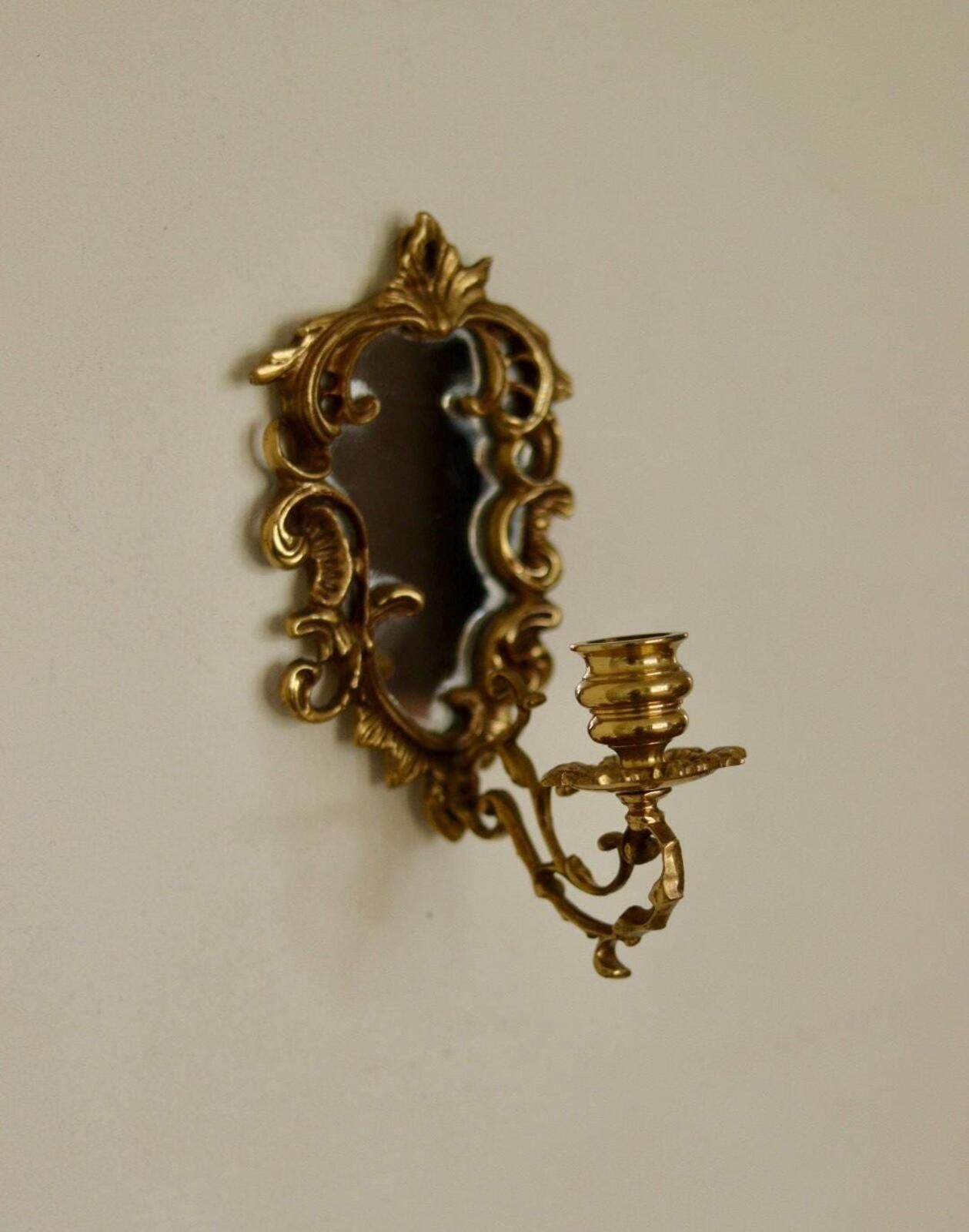 Pair Of Mid Century Swedish Brass Sconces With Mirrors photo vinterior