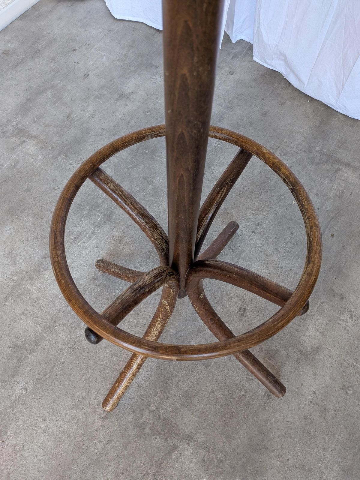Vintage Bentwood Coat Stand In Thonet Style / Dark Wood Coat Rack With Umbrella Ring photo Furniture