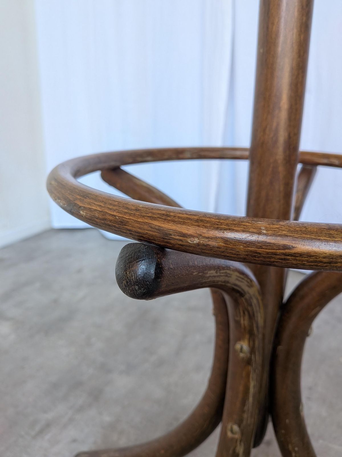 Vintage Bentwood Coat Stand In Thonet Style / Dark Wood Coat Rack With Umbrella Ring photo 456.0