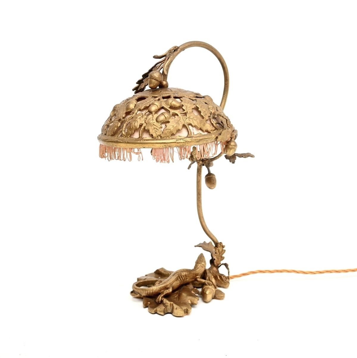 Lighting Antique French Art Nouveau Bronze Desk Lamp photo
