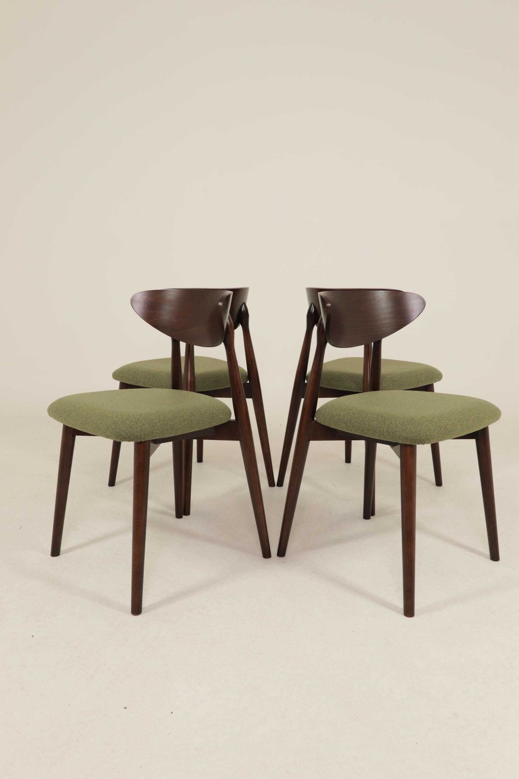 Modern Set Of 4 Dining Chairs, Avocado Green Farbic And Dark Walnut Beech Wood photo for sale