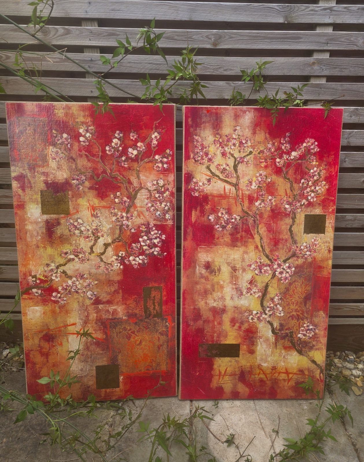 Pair Of Tall And Vibrant Red Oriental Prints By Laurel Lehman photo furniture