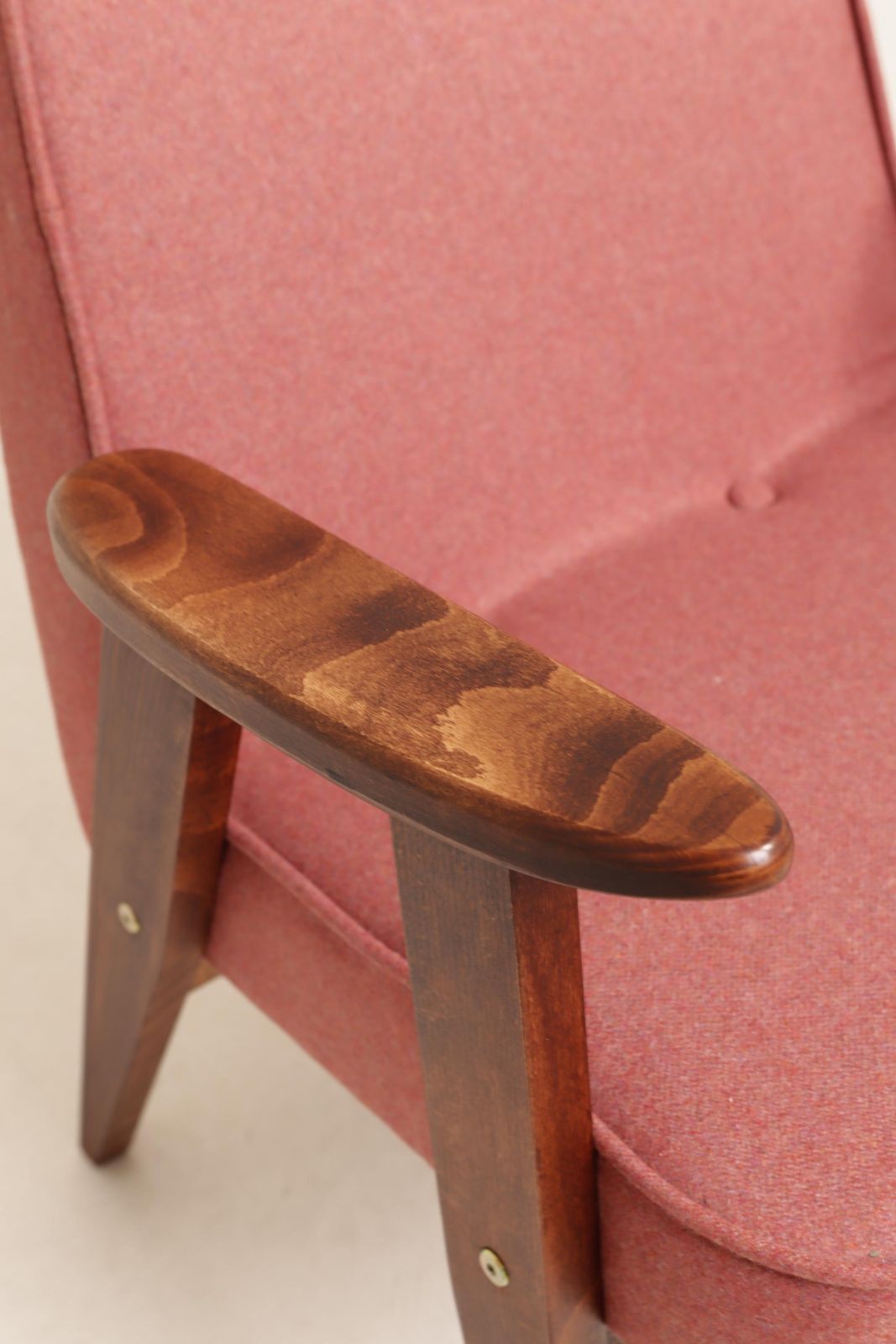 Lounge Chair Retro Style Indian Pink Wool Upholstery Refurbished photo vintage