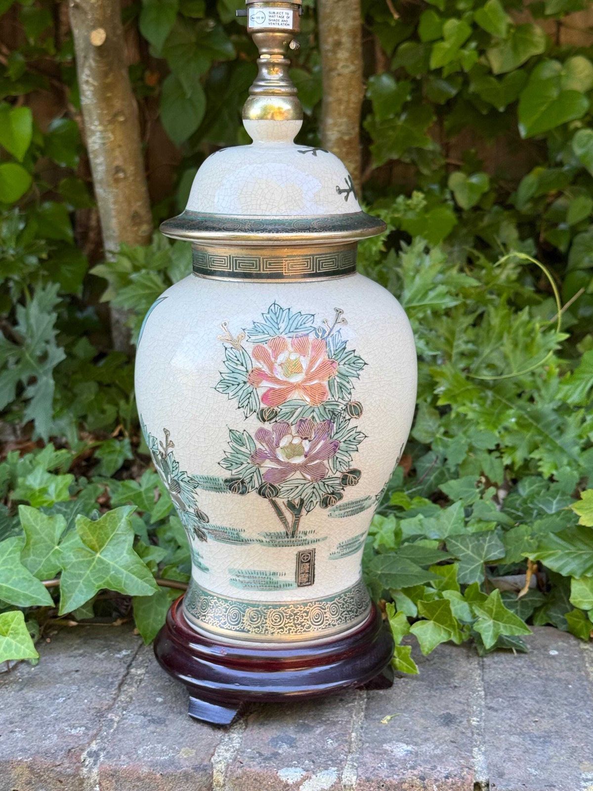 Vintage Rochamp Style Peacock Chinoiserie Ceramic Table Lamp, Satsuma Oriental Lamp   Pat Tested, Excellent Quality photo 145.0