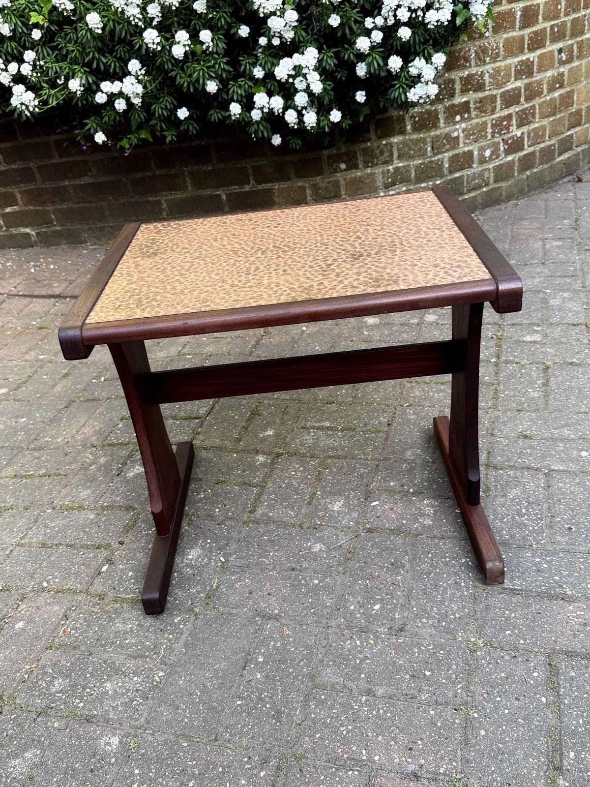 Vintage Mid Century Hammered Copper Top Side Table Retro Occasional Table, G Plan Style L photo for sale