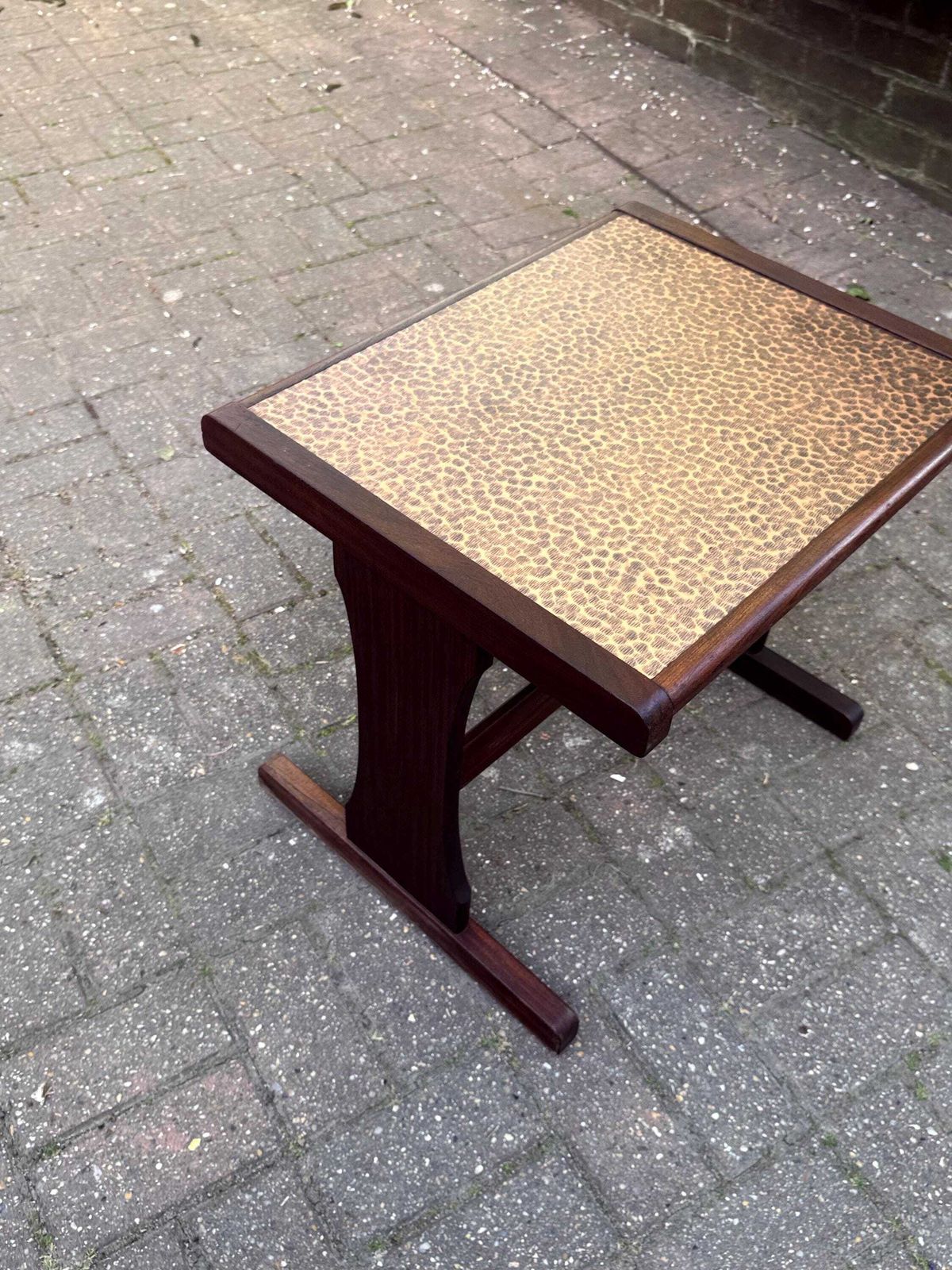 Vintage Mid Century Hammered Copper Top Side Table Retro Occasional Table, G Plan Style L photo Furniture