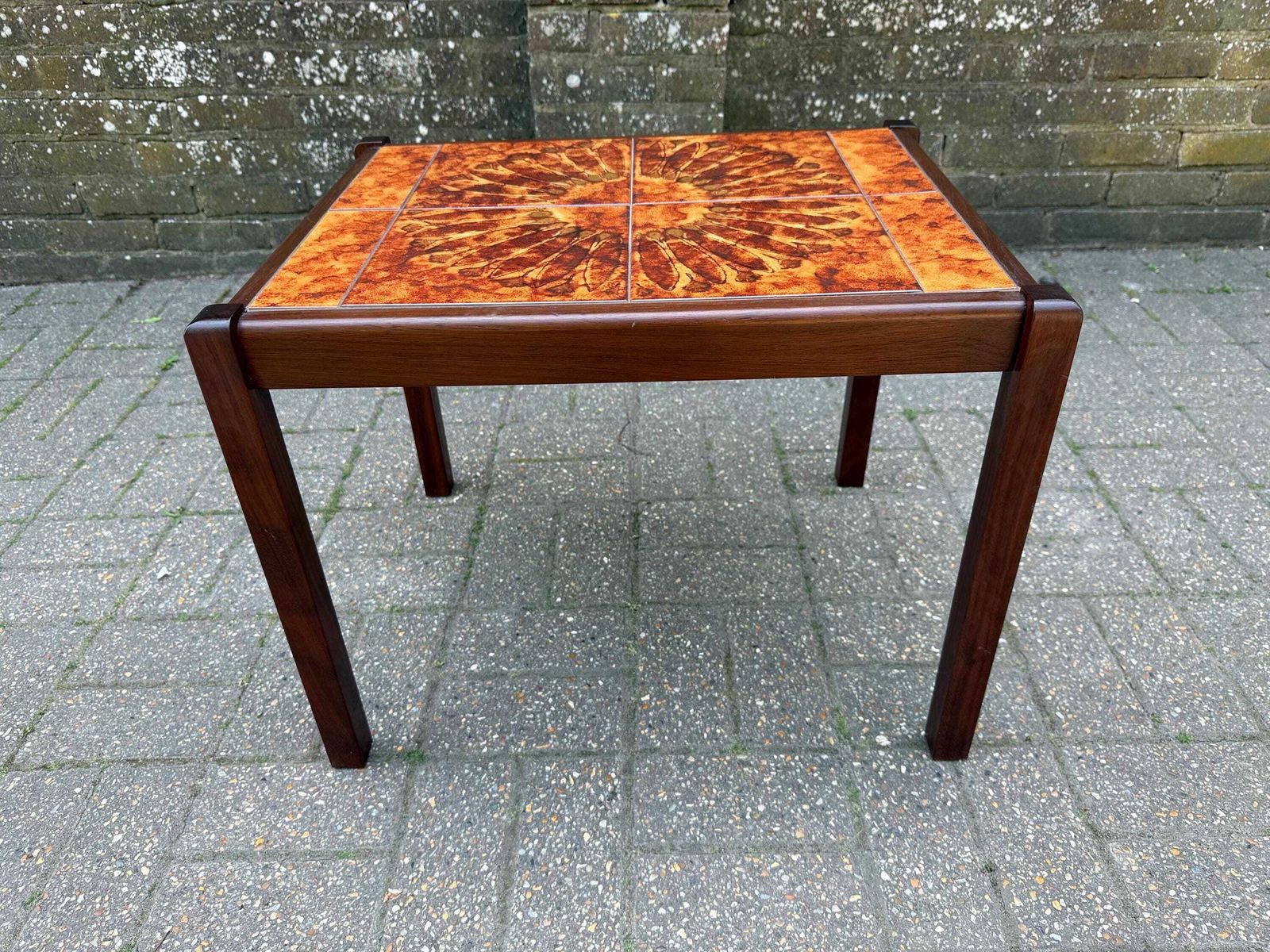 Furniture Vintage 1980s Tile Top Coffee Table Mid Century Style Ceramic (Stamped 1981) L photo