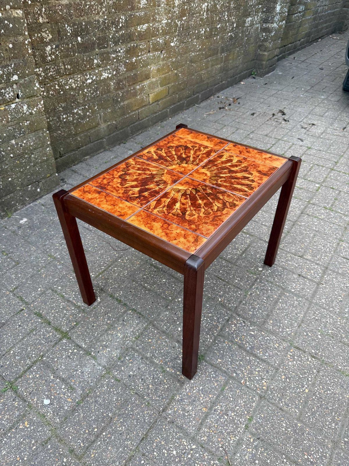 photo buy Vintage 1980s Tile Top Coffee Table Mid Century Style Ceramic (Stamped 1981) L