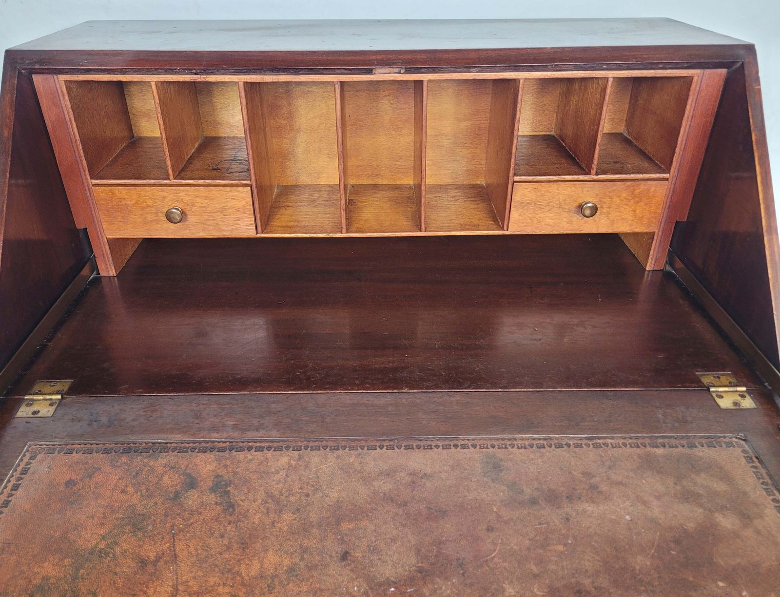 690.0 Vintage Writing Bureau Desk Key Lockable Drawers Leather 1930 photo