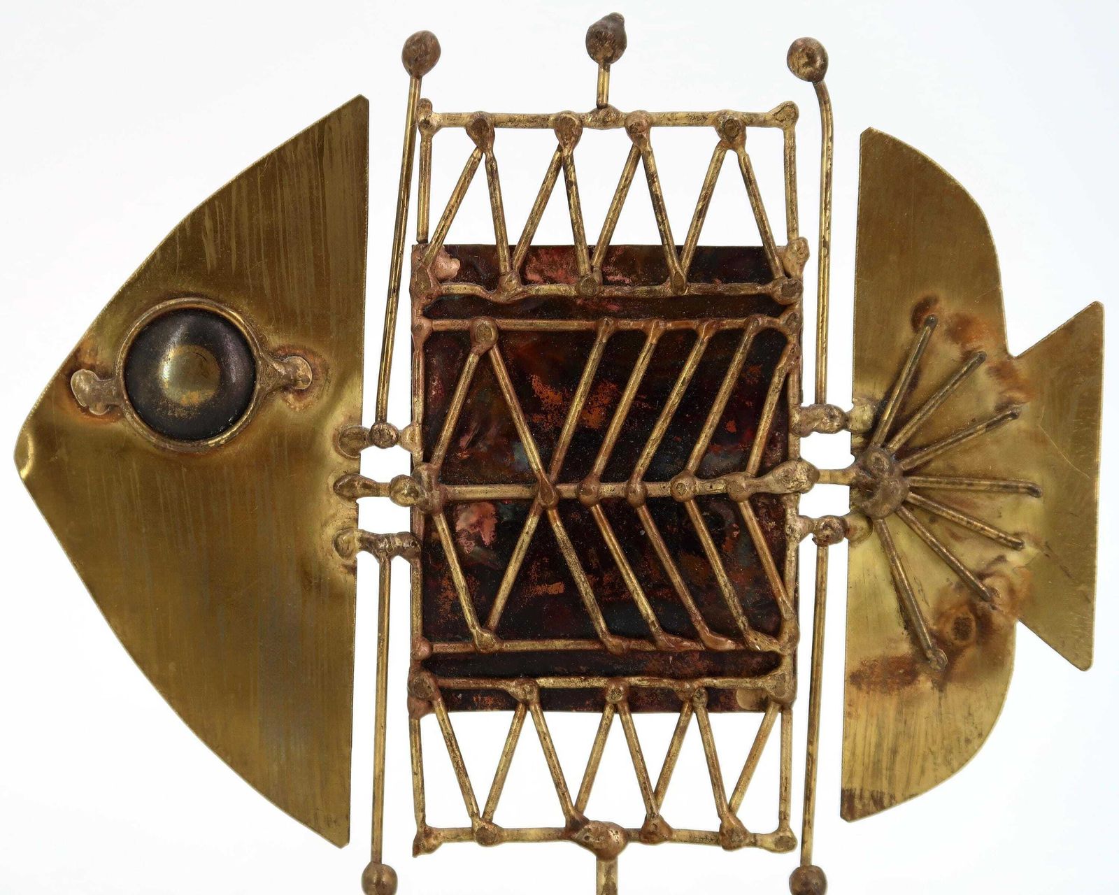 Brass And Copper Fish Sculpture By Jarc, 1950s / Brutalist Art, Home Decor, C Jere Style, Modernist, Modernism photo furniture