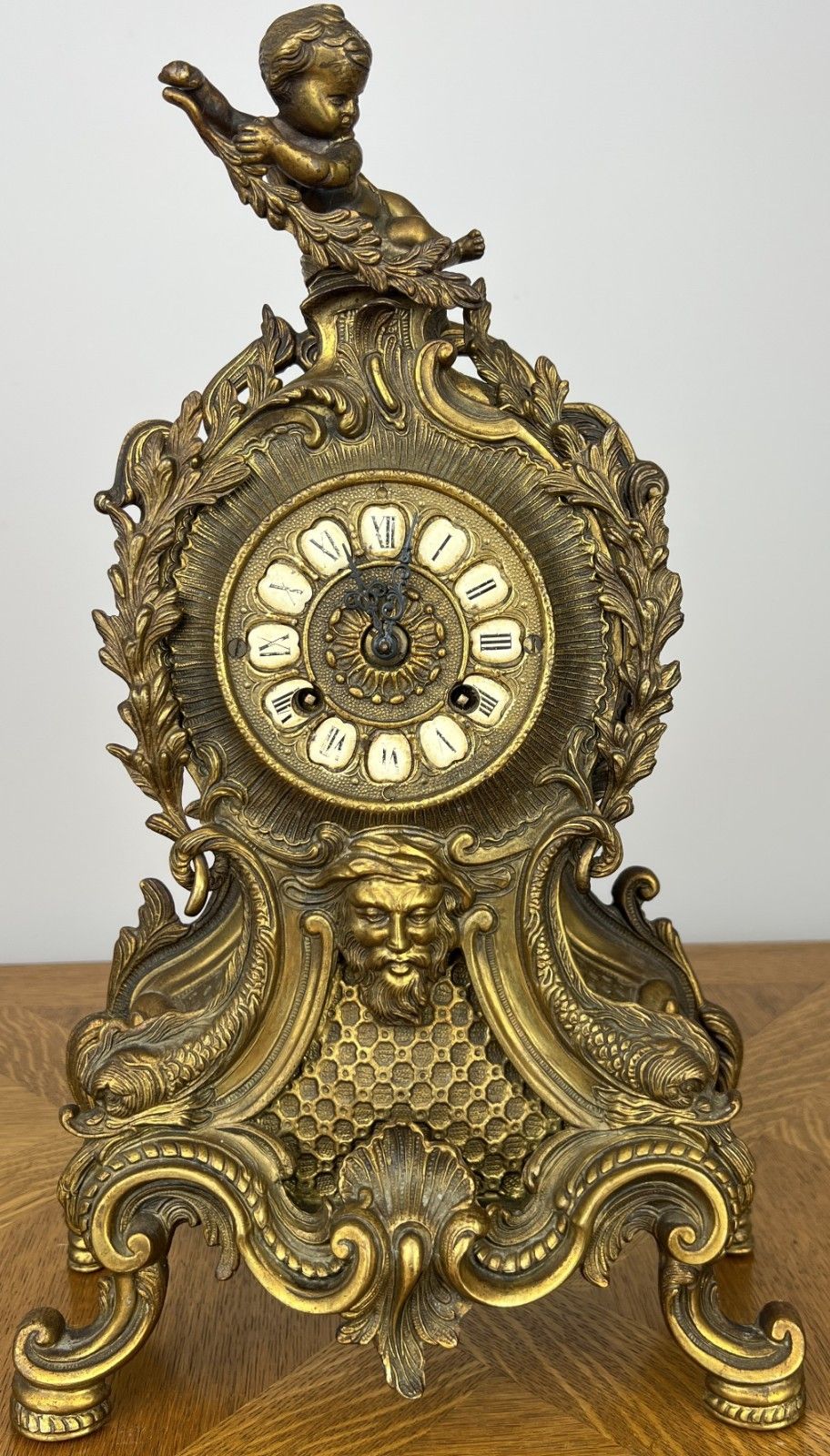Clock Vintage French Brass Ornate Cherub Mantel Clock Decorative Lot 6036