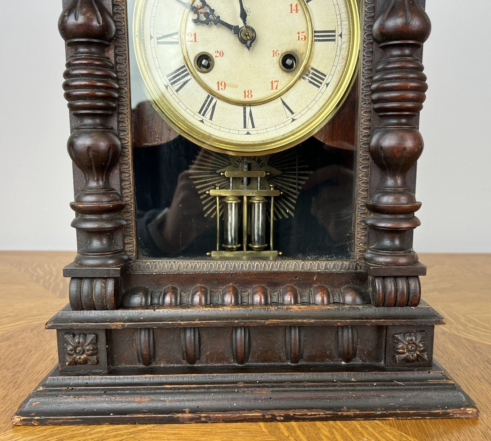 Clock Vintage Junghans Wooden Mantel Clock Glass Door Table Clock Lot 6055 photo buy