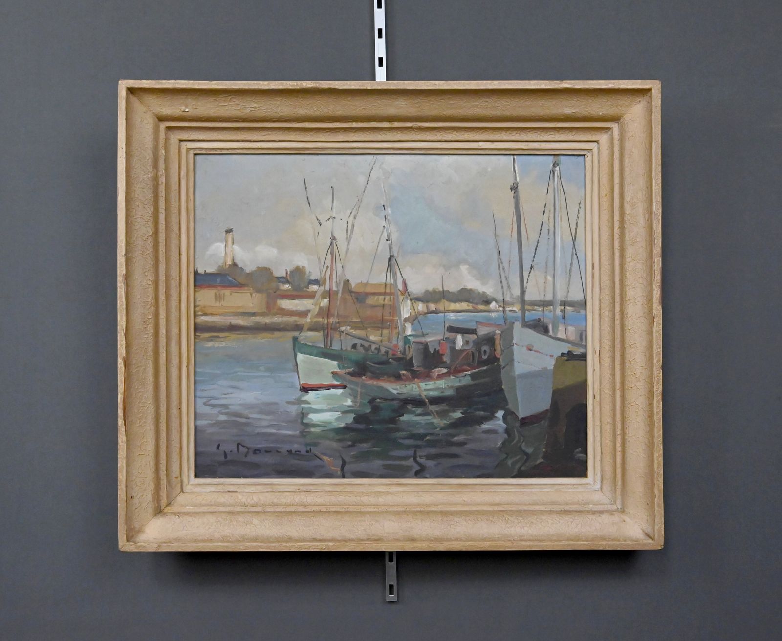 Painting "Tuna Boats At Quayside", Oil On Panel, Signed G. Boulard – Mid 20th Century photo 910.0