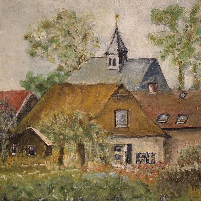 Peinture hollandaise représentant une vue de maisons de style impressionniste photo buy