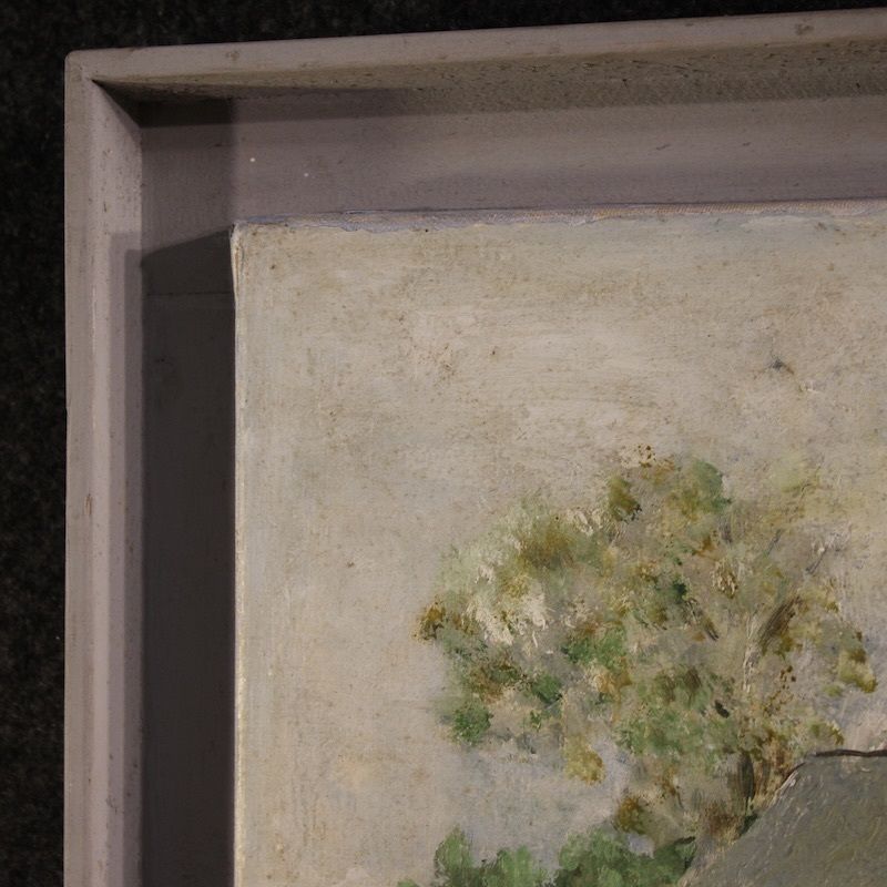photo furniture Peinture hollandaise représentant une vue de maisons de style impressionniste