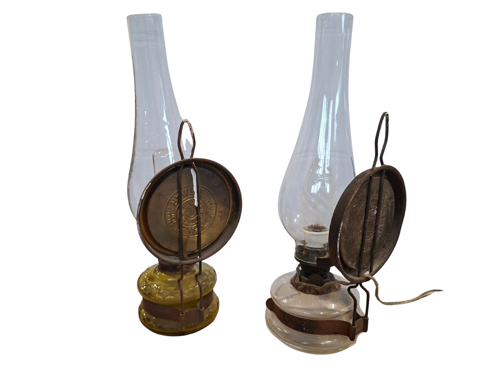 Coppia Di Lampade Vintage Ditmar – Antiche Lampade A Olio Elettrificate Con Specchio Riflettente photo buy