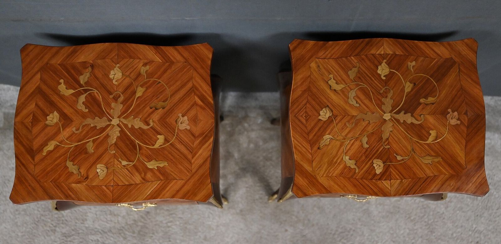 Pair Of Marquetry Bedside Tables, Louis XV Style – Mid 20th Century photo 1820.0