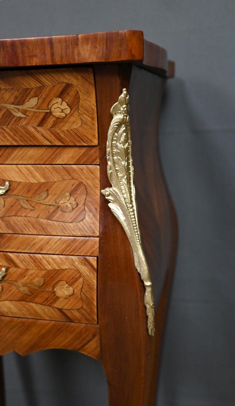 photo for sale Pair Of Marquetry Bedside Tables, Louis XV Style – Mid 20th Century