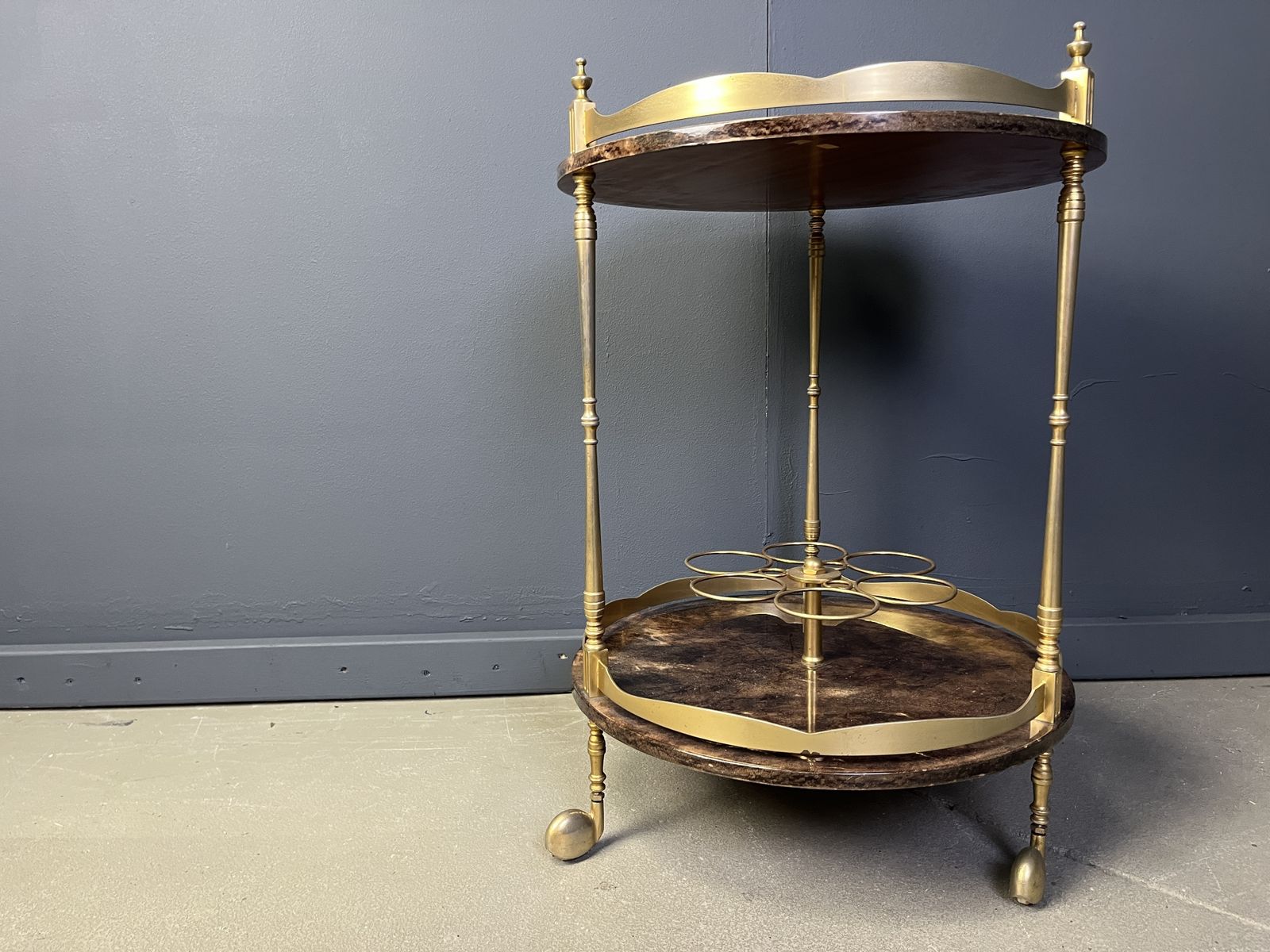 Italian Lacquered Goatskin / Parchment Serving Bar Cart By Aldo Tura, 1960s photo for sale