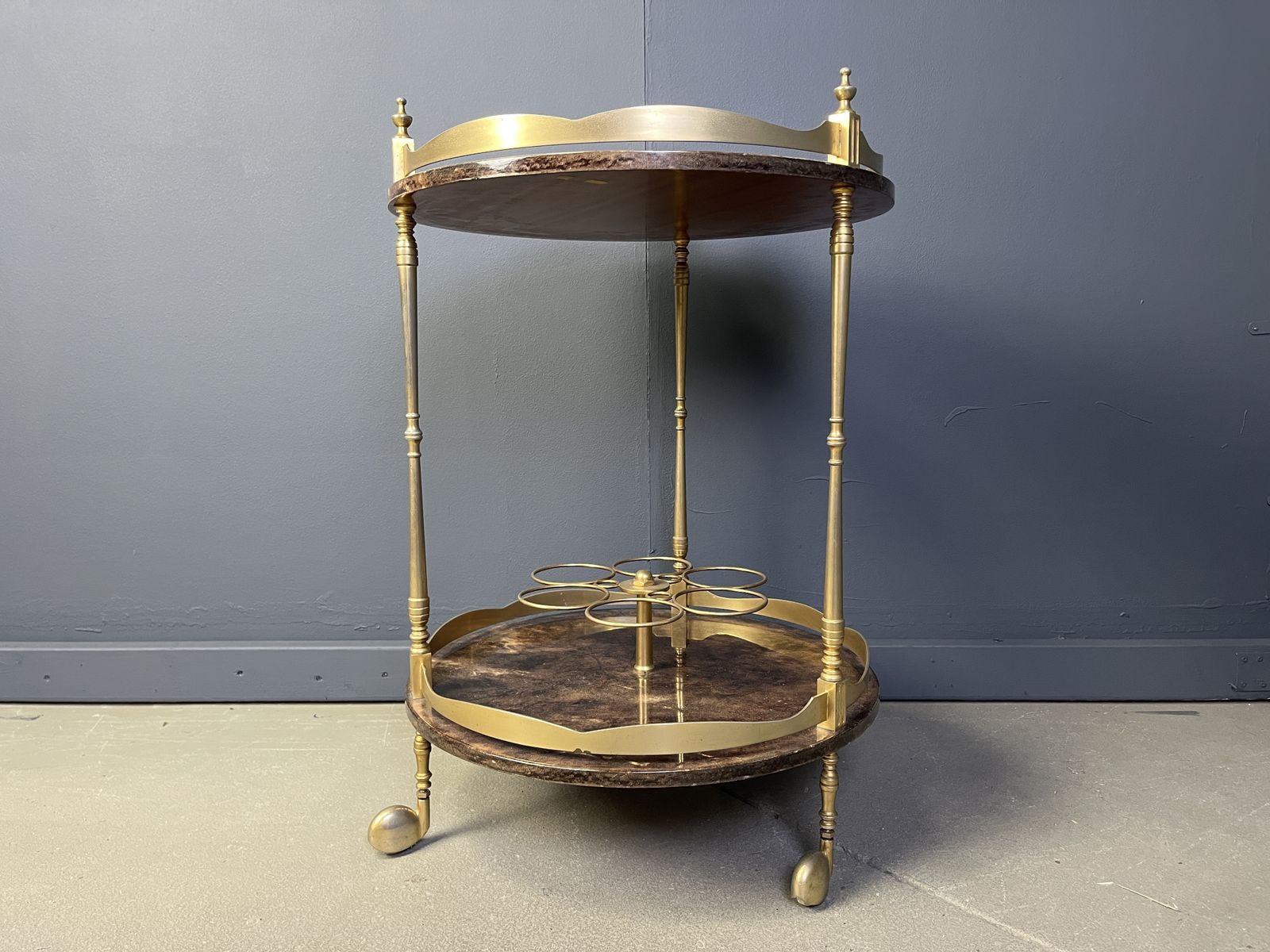 Italian Lacquered Goatskin / Parchment Serving Bar Cart By Aldo Tura, 1960s