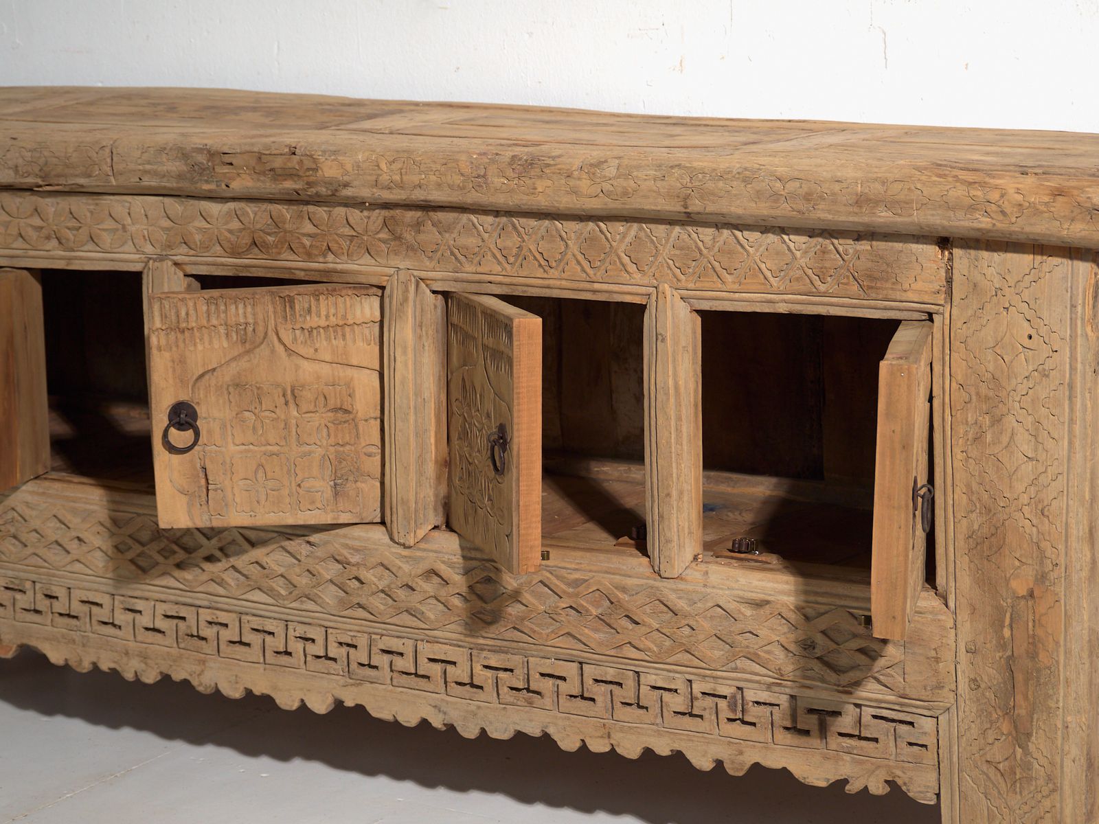 Antique Carved Low Sideboard In Pine Wood China Circa 1900 photo vintage