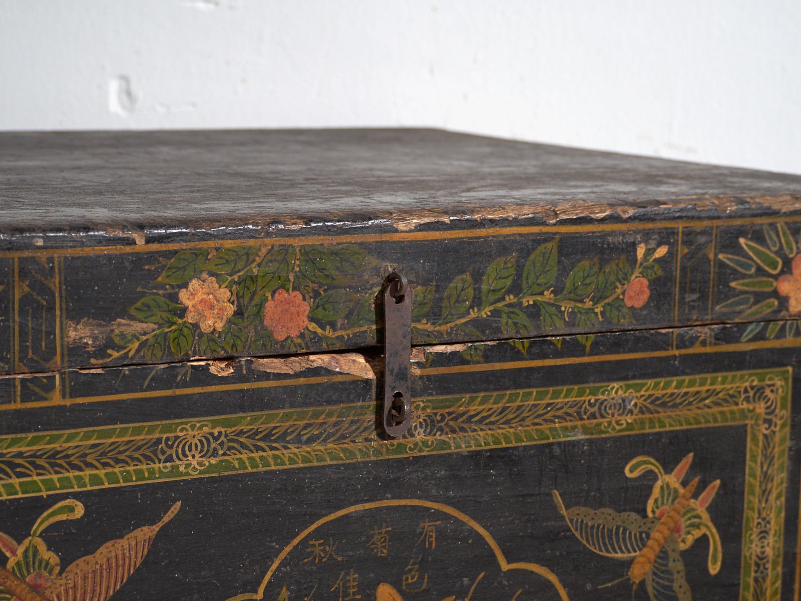 Antique Painted Chinese Trunk In Pine Wood  China Circa 1900 photo for sale