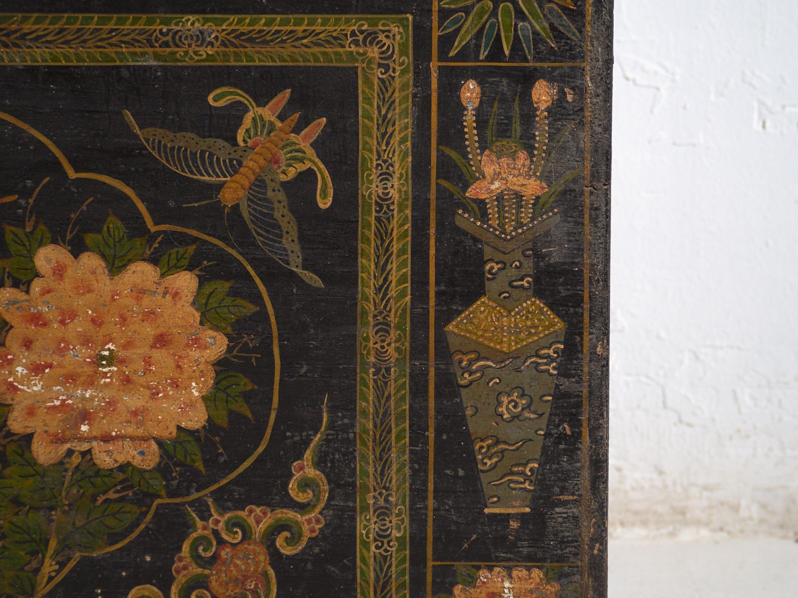 Antique Painted Chinese Trunk In Pine Wood  China Circa 1900 photo vintage